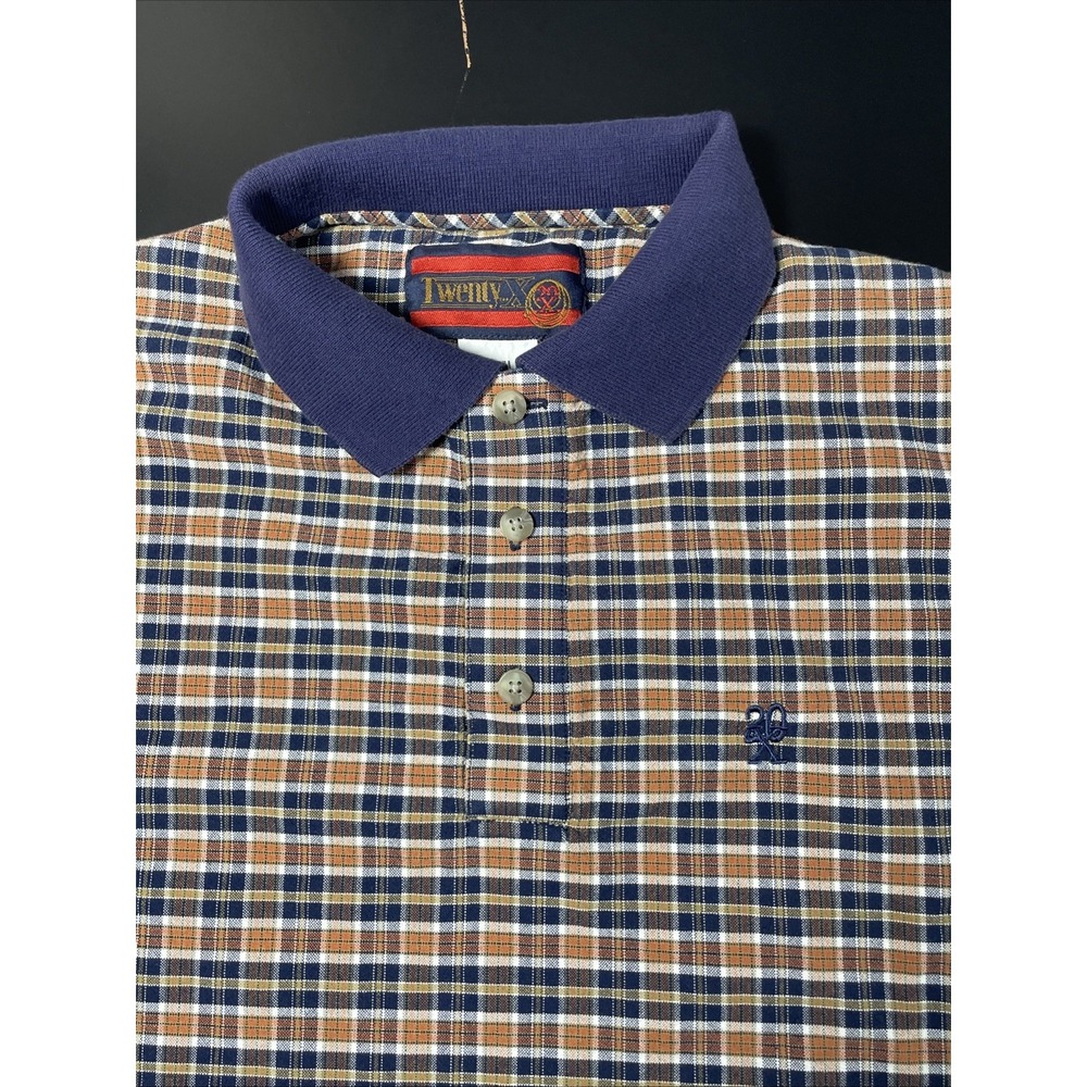 Wrangler Twenty X Y2K Orange Plaid Polo Shirt Mens Medium Short Sleeve Western